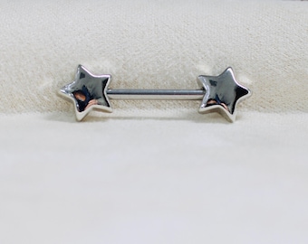 14G Silver Classic Star Nipple Barbell. Nipple Piercings. Nipple Rings. Nipple Jewelry