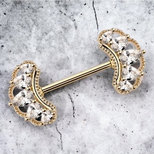 14G Decor Fan Nipple Rings Barbell Fancy Decorative Bling Colorful Sparkly Gem Nipple Piercing Jewelry