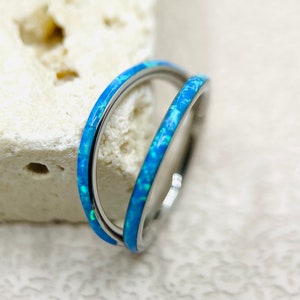 16G Implant Grade Titanium Doppellinie Blauer Opal Klapp Clicker Ring, Blauer Opal Vorderseite Mehrzweckreifen Schmuck