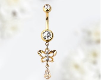 14G Dangling Butterfly Belly Button Piercing Ring