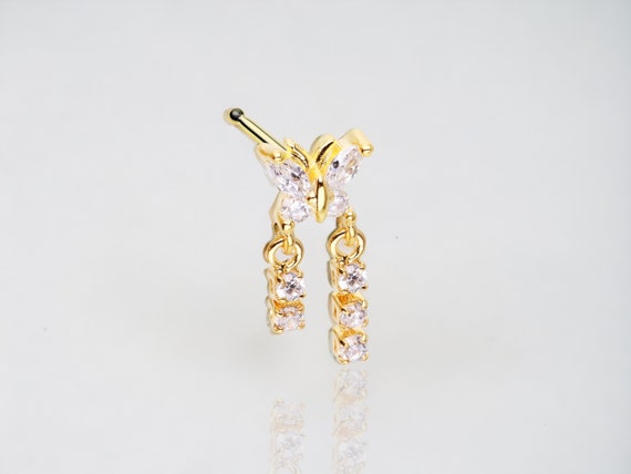 Anello A Farfalla Per Piercing Ombelico - Argento 925 Placcato Oro Giallo, Simil Diamante
