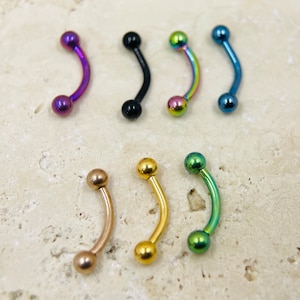 16G Titanium Eyebrow Piercing Barbell, Christina Piercing, Plain Multiple Colors Bridge Piercing, Eyebrow, Multipurpose Curved Barbell