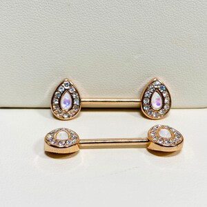 Pair of 14G Golden Imitation Opal Avice Nipple Barbell Ring Pair of 14G Golden Imitation Opal Avice Nipple Barbell Ring