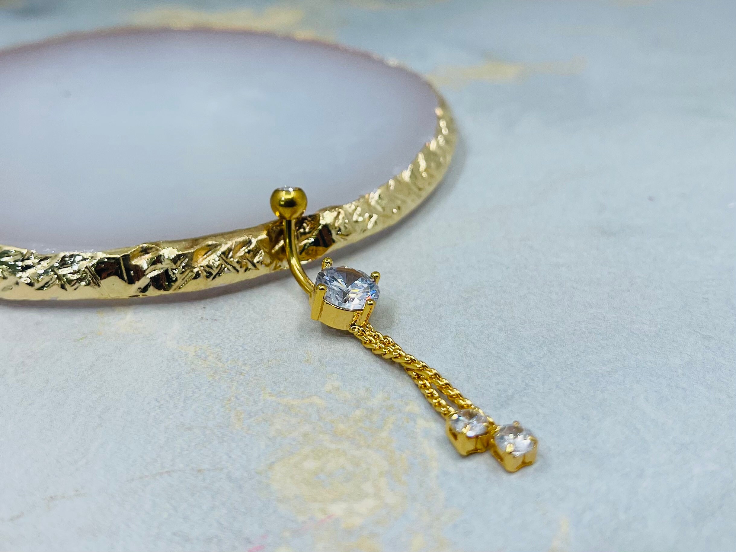 Gold Dangling Rope Belly Button Ring, Dangle Chain Decor Gems Belly ...