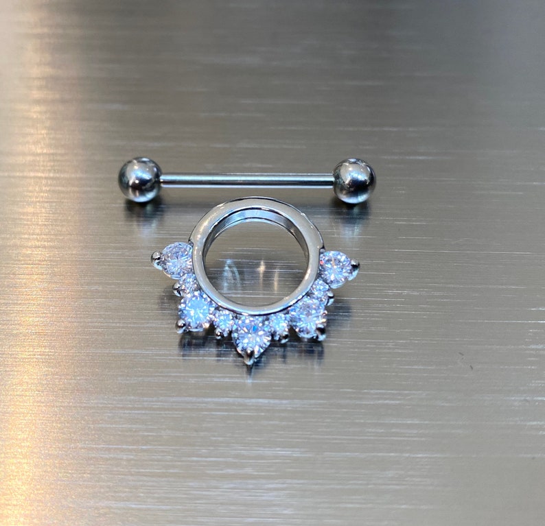 14G Half Circled Clear Stones Nipple Shield Nipple Jewelry. Nipple Rings Nipple Piercings