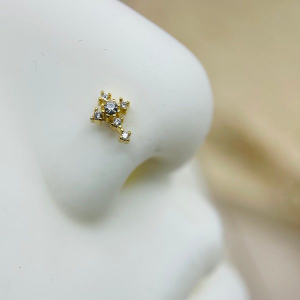 20G Gold Cross Top Nose Stud Ring, Cross Symbol Decor Sparkle Gem Nose Piercing Stud, Ball End Nose Bone Piercing Jewelry