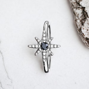 Starburst Design Nose Hoop, Sparkle Starburst Decor Top Bendable Thin Snug Fit Nose Piercing Cartilage Hoop Ring Jewelry