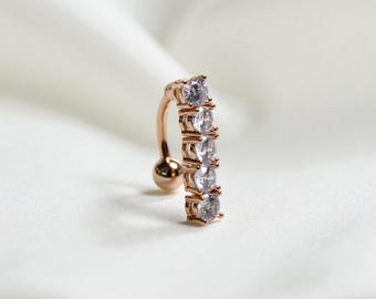 Piercing para el ombligo de arriba a abajo de 14 g, oro rosa, joya corporal