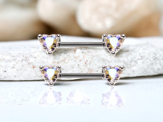 Piercing Téton Cœur Zircone Cubique Acier Chirurgical 316L 14G - Paire De Bijoux Corporels