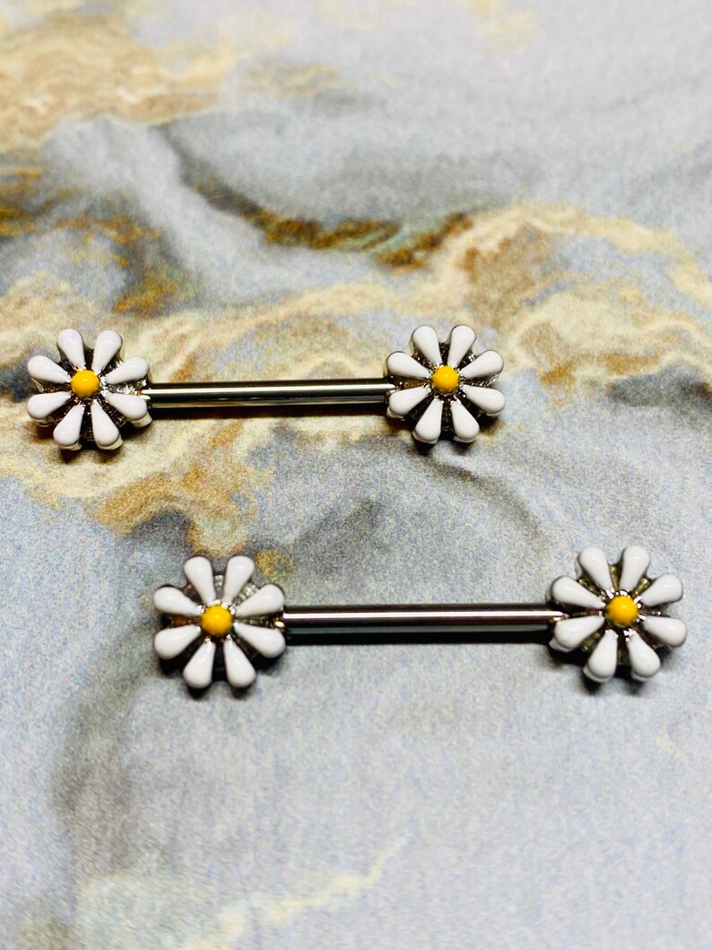 Pair of 14G Spring Flower Nipple Barbell. Nipple Piercing. Etsy