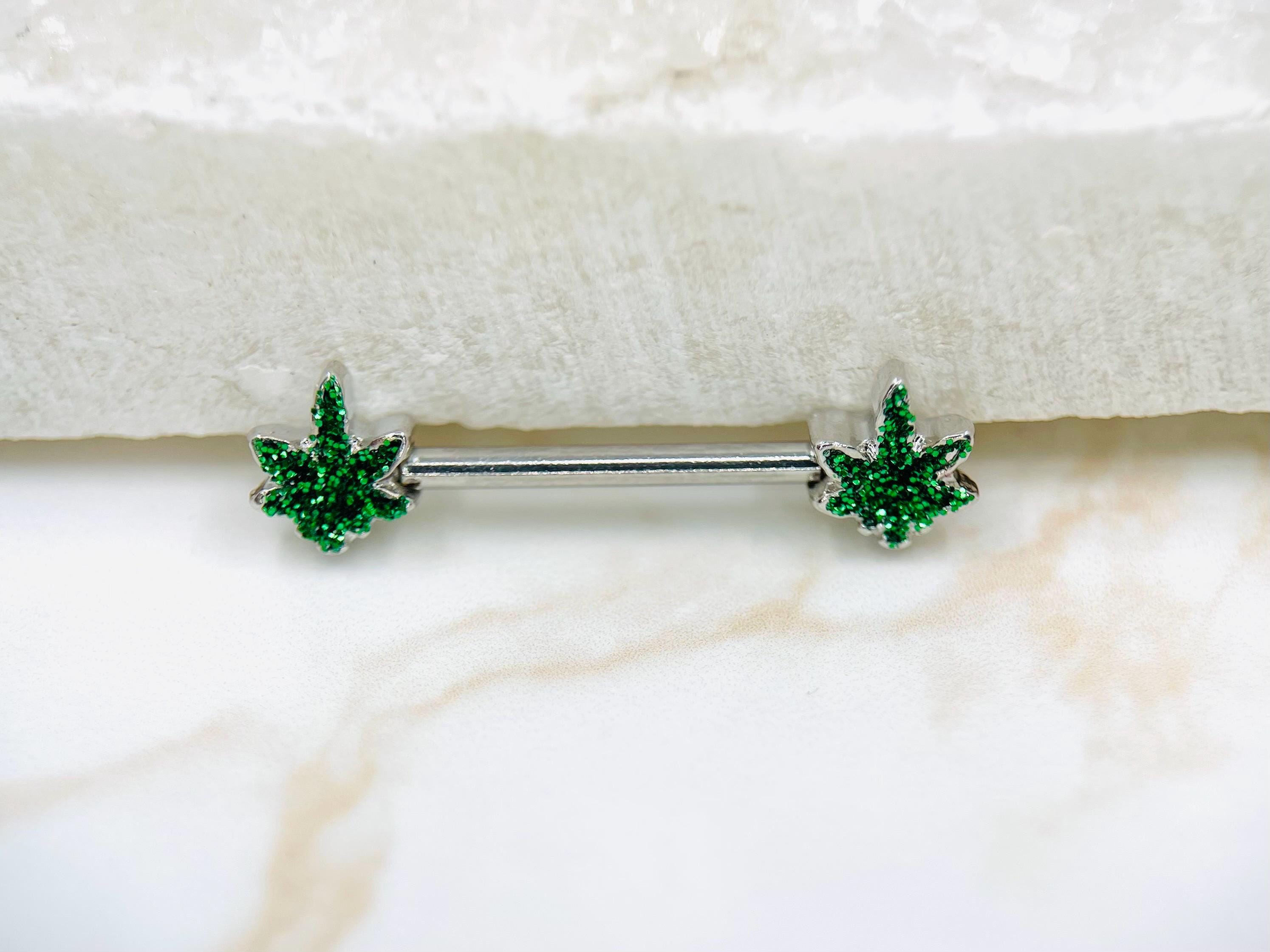 A Set of Silver Marijuana Leaf Cannabis Pot Leaf Nipple Barbell Nipple Ring Piercing Jewelry Etsy Australia