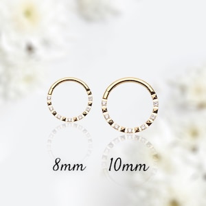 16G Gold Clear Stone Front Facing 8MM 10MM Seamless Hinged Clicker Septum Ring