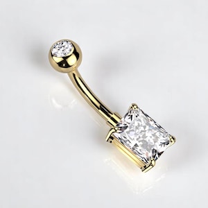 Vierkante navelring, implantaatkwaliteit titanium minimalistische vierkante edelsteen gouden navelpiercing piercingsieraden