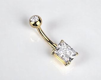 14g Gold Solitaire Gem Belly Button Ring, Implant Grade Titanium