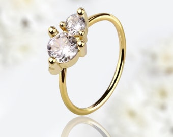 20G Gold Double Gem Nose Ring, Simple Style Bendable Nose Piercing Hoop Ring, Multipurpose Hoop Ring Cartilage Earrings