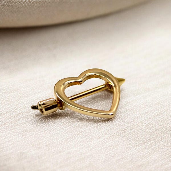 Piercings para pezones con forma de corazón de Cupido en oro de 14 quilates. Piercings para pezones. Joyas para pezones. Anillos para pezones.