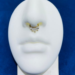 16G Gold Marquise Gems Hinged Septum Clicker Hoop Ring Jewelry • Septum Piercing Jewelry