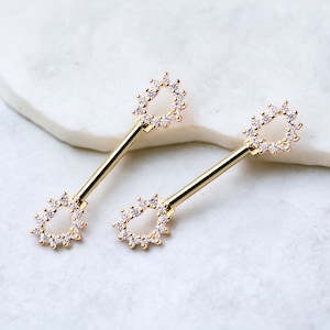 14g Gold Heart Nipple Rings, Sparkle Gem Dainty Hollow Heart Decor Nipple Piercing Jewelry Barbell, Body Piercing Jewelry Nipple Jewelry