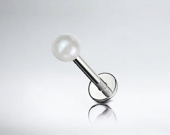 16G White Pearl Top Flat Back Stud For Labret Monroe Lip Tragus Cartilage Conch Daith Piercing