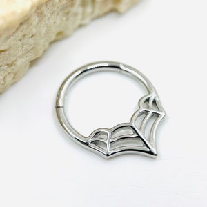 16g Silver Spiderweb Septum Clicker Ring, Septum Hoop Ring, Nose Ring, Septum Jewelry