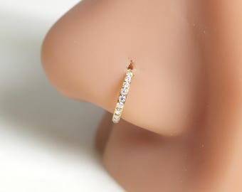 20g 18g 16g Dünne Gold Nase Hoop, Moissanit Diamant & Titan Gold Nase Piercing Clicker Ring