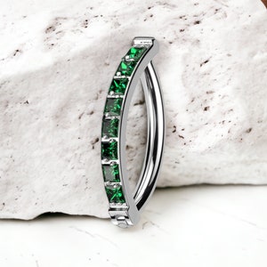 Implant Grade Titanium Hinged Belly Button Clicker Ring, Dainty Simple Petite Belly Button Piercing - Emerald Green