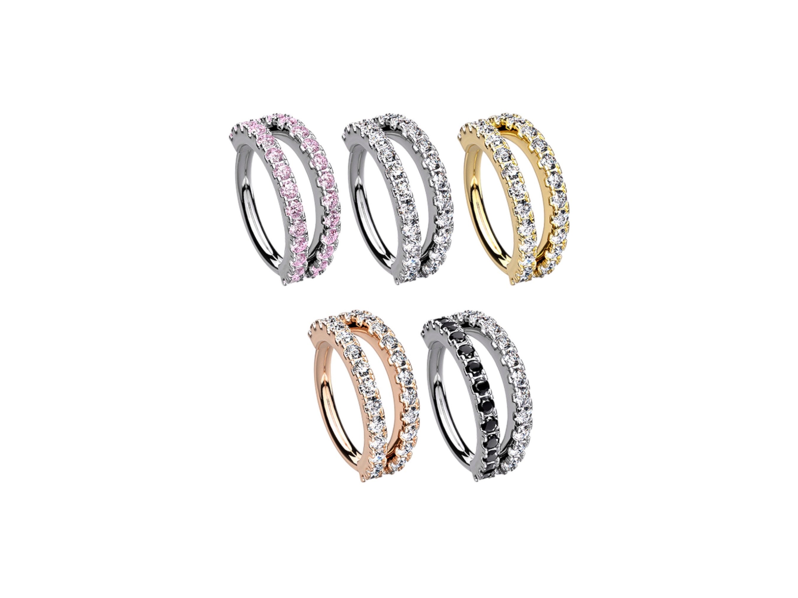 20g Double Line Dainty Nose Hoop Ring Sparkly Diamond Decor Nose Piercing Hoop Cartilage Hoop Multipurpose Ear Piercing Hoop