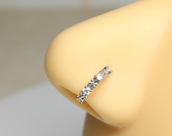 Flower CZ Nose Hoop, Gorgeous Floral Decor Bendable Nose Cartilage Piercing Hoop Ring, 20g Nose Ring