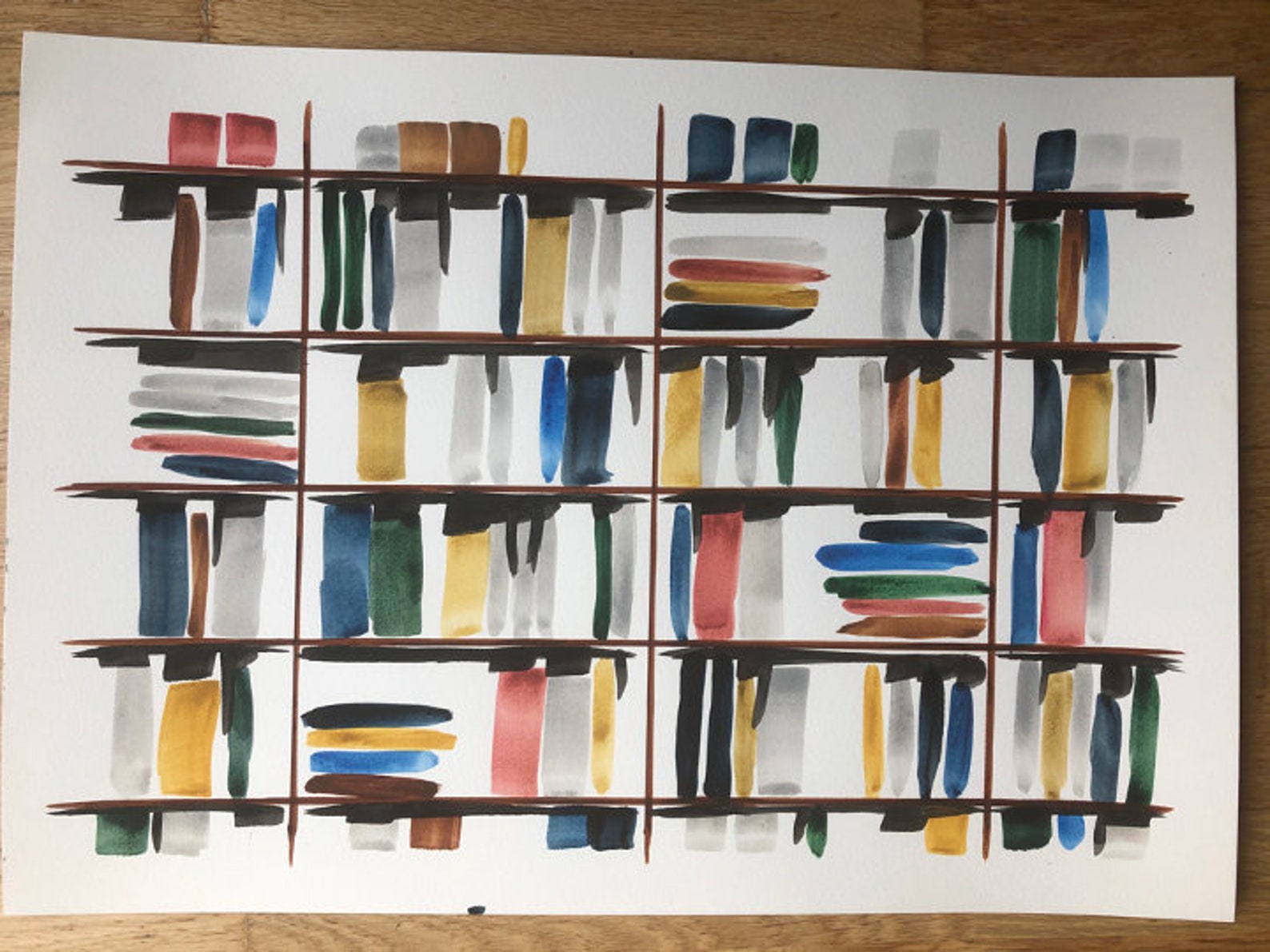 The bookshelf 7 original abstract art painting A2 modern | Etsy