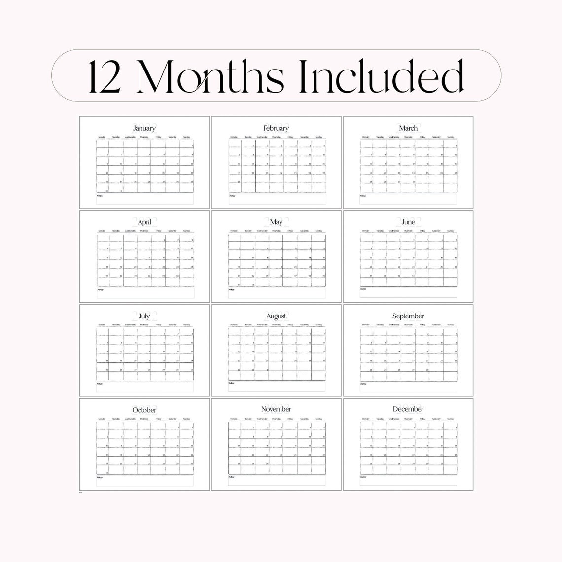 2022 monthly calendar printable calendar template landscape etsy