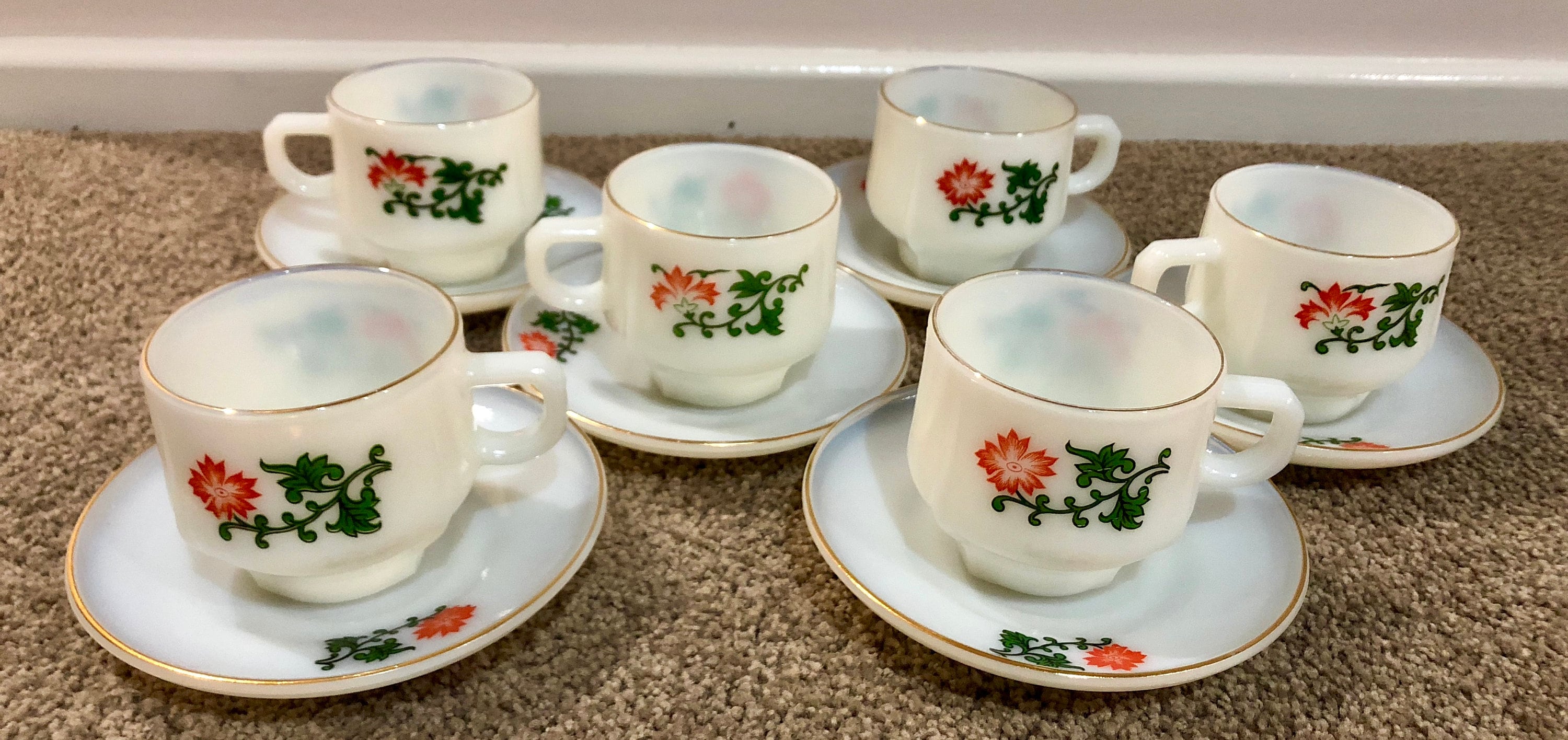 6 x Vintage 1970s Milk Glass Tea Cups And Saucers Etsy