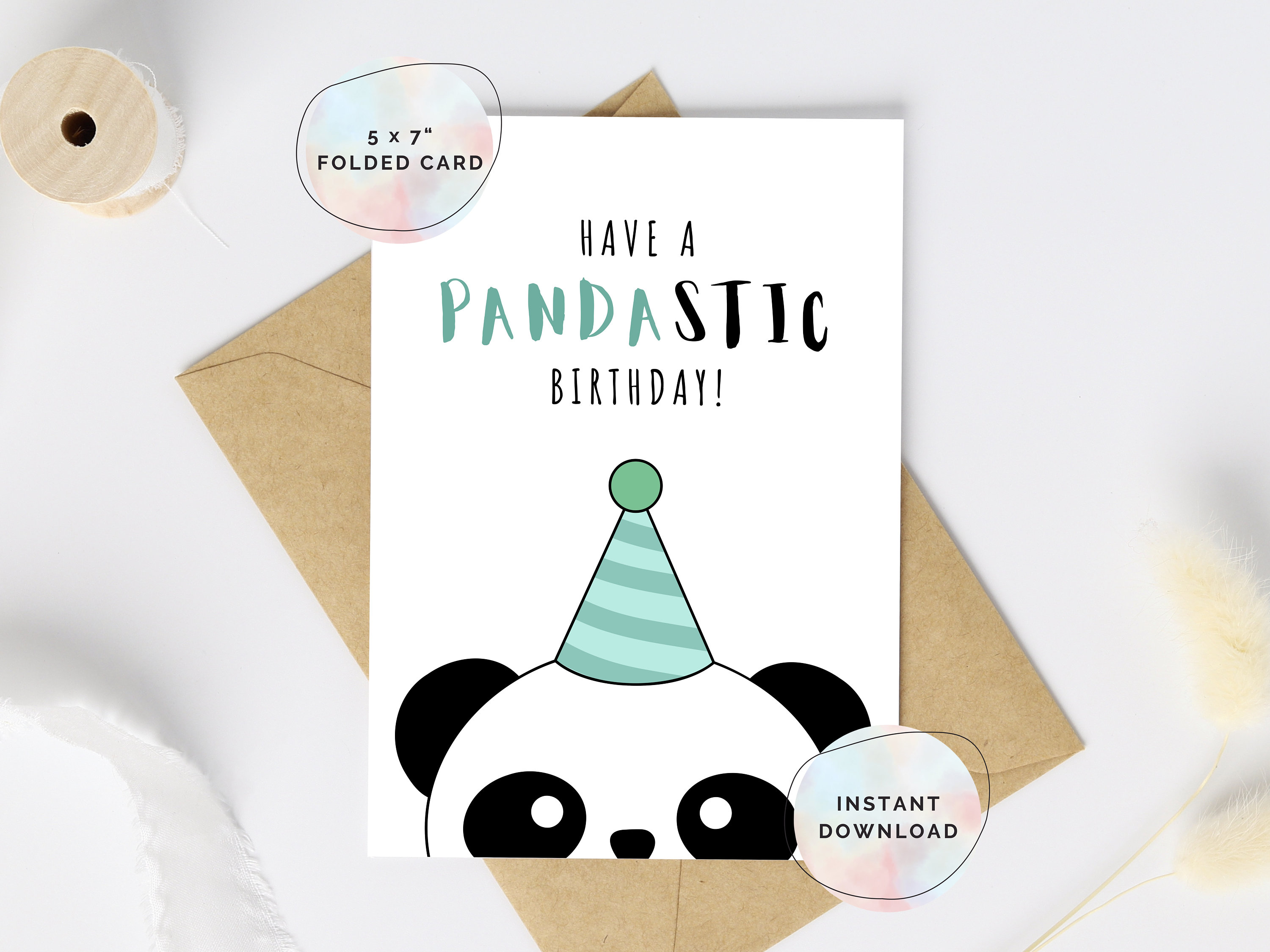Cute Panda Happy Birthday Card | Instant Digital Download | Printable ...