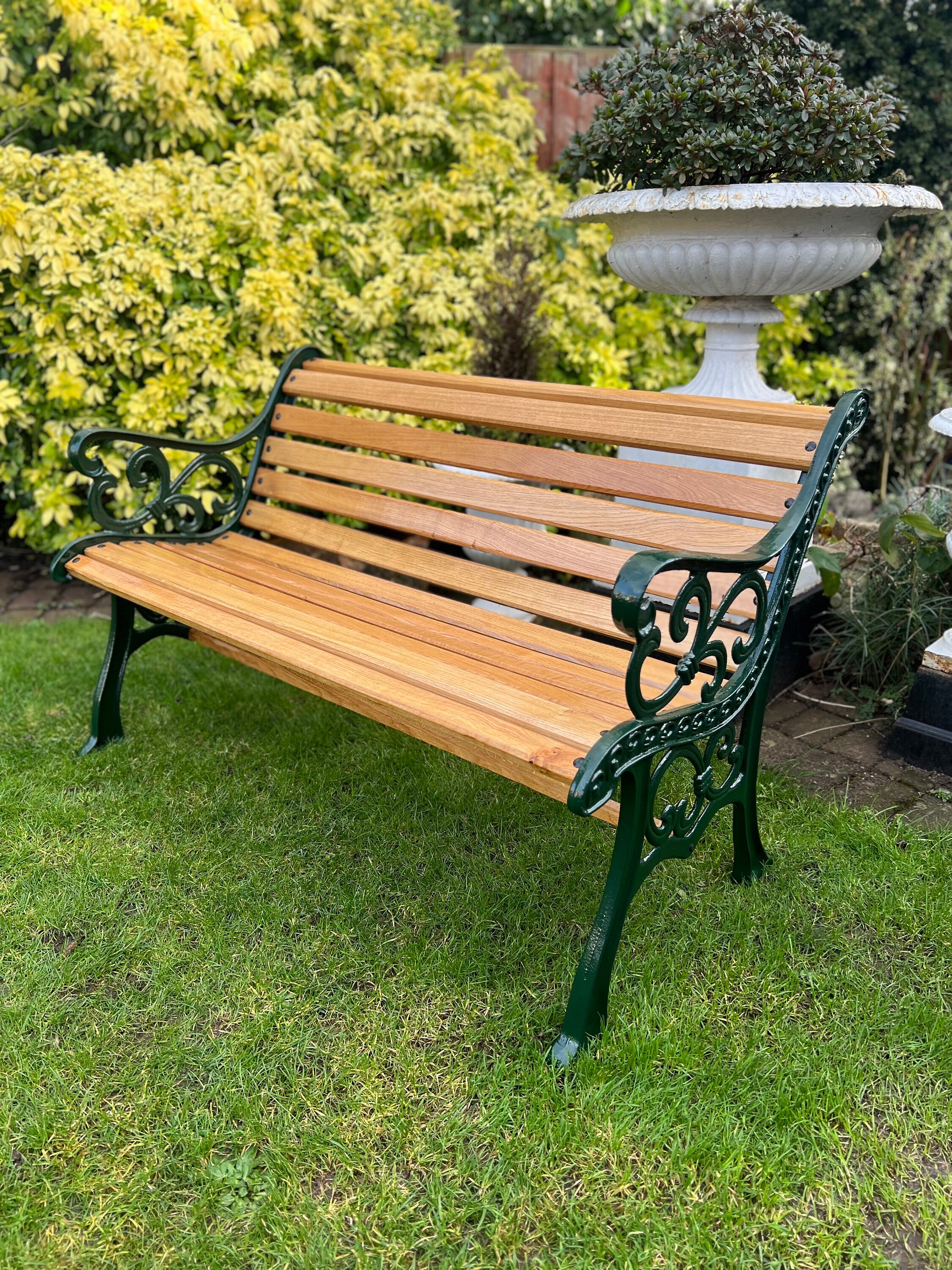 Fully Restored Cast Iron Garden Bench With Oiled Oak Slats Vintage