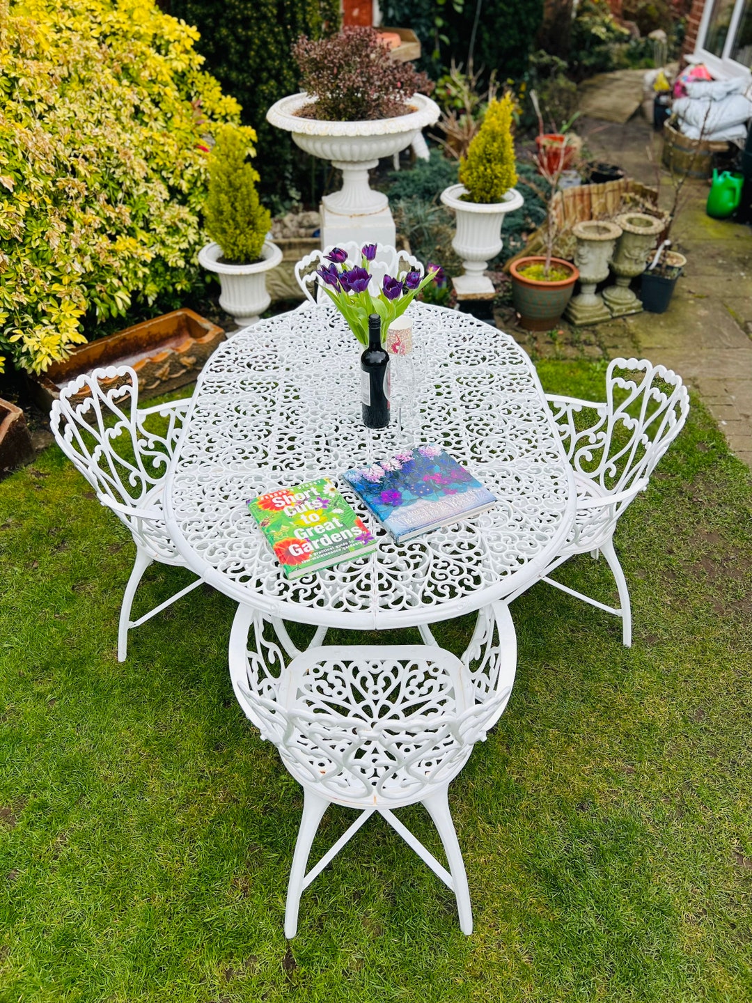 Cast Iron Garden Patio Set in White Italian Table Etsy