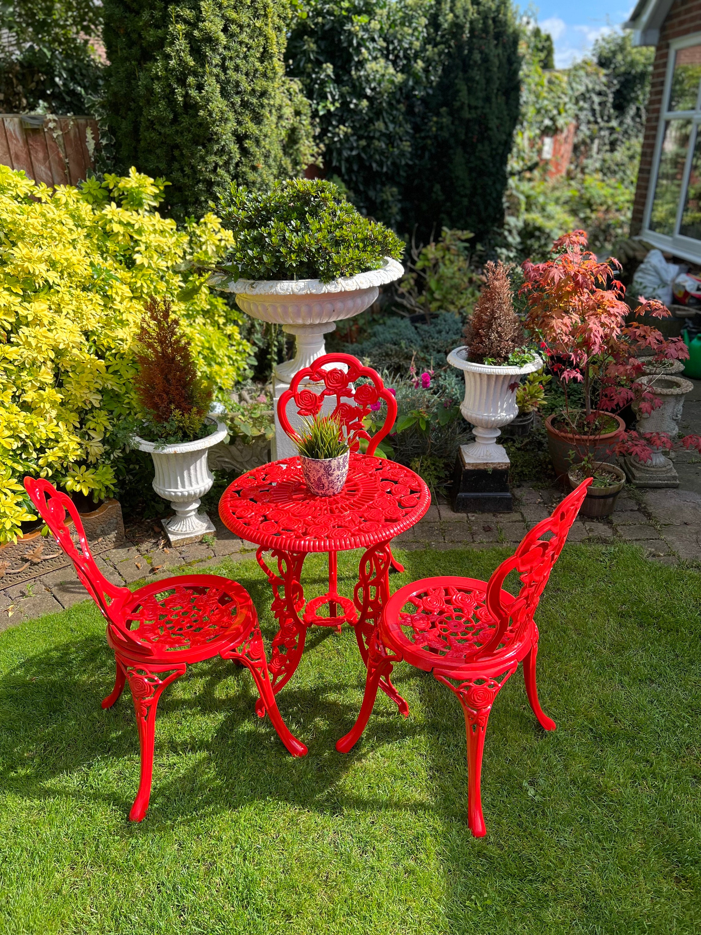 red metal chairs outdoor