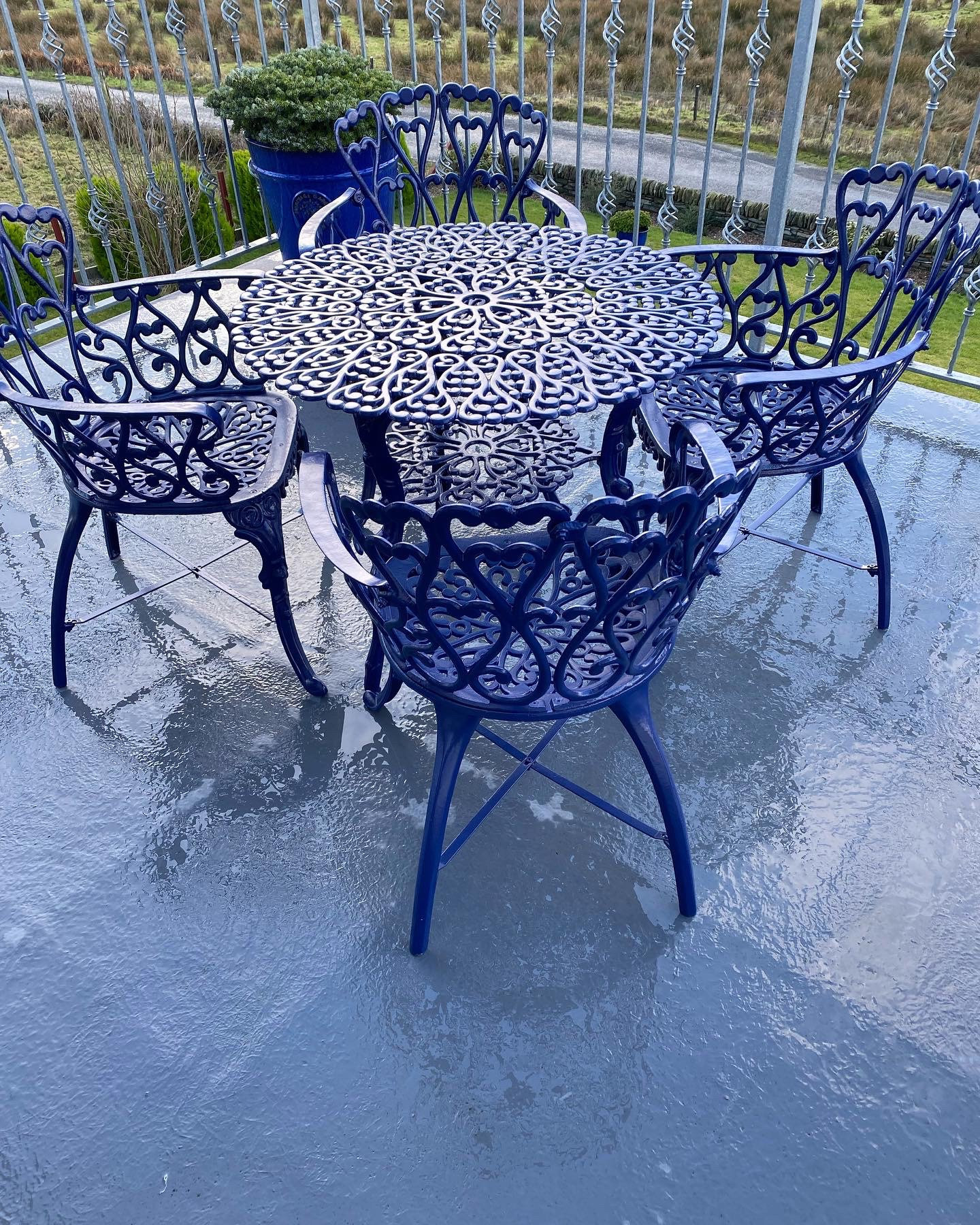 Cast Iron Heavy Love Seat Patio Garden Set Midnight Blue Etsy UK