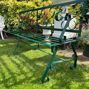 French Victorian 19th Century Wrought Iron Garden Strap Bench