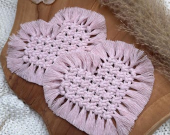 Macrame Heart-Shaped Coasters – Set of 2 | Handmade Coasters | Colors of your choice | Modern & cozy gift idea