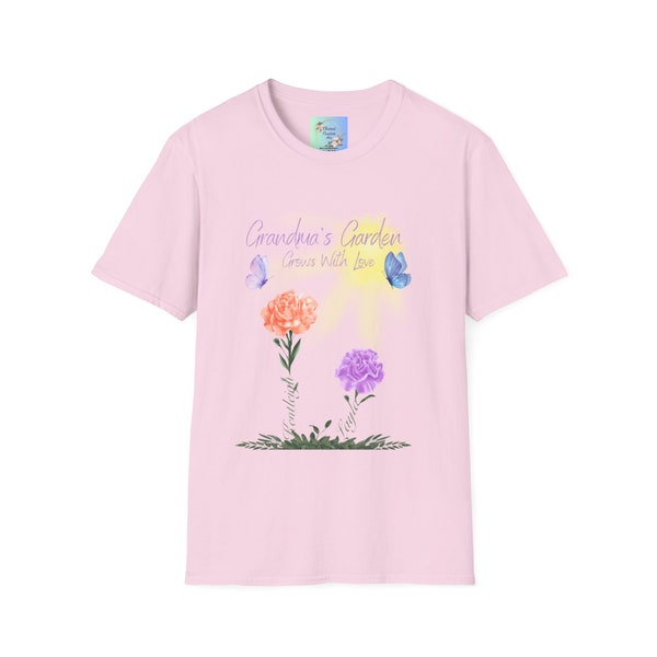 Personalized Grandma's Garden Tee, Grandchildren's Gift for Grandma, Unisex Softstyle T-Shirt