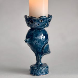 Ceramic Rustic Handmade Candle Holder – Handcrafted Bird Candleholder, Cozy Home Decor Gift