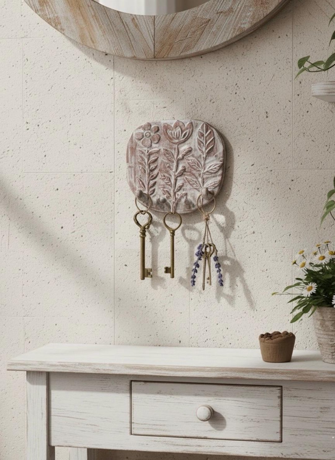 Handmade Ceramic Floral Key Holder – Rustic Cottagecore Wall Decor - Etsy