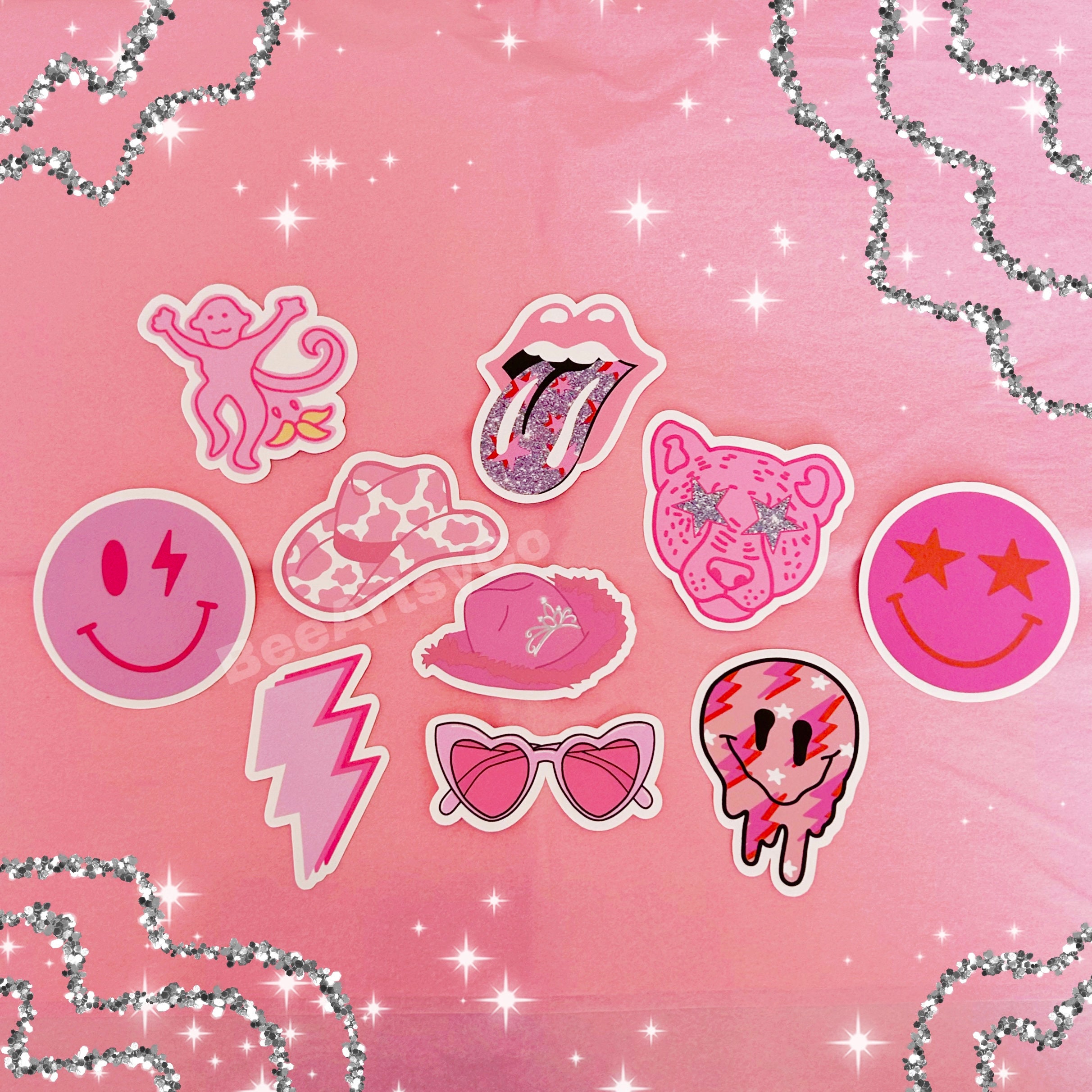 Qpout 120pcs Preppy Stickers Pink Cute Vinyl Aesthetic Girly