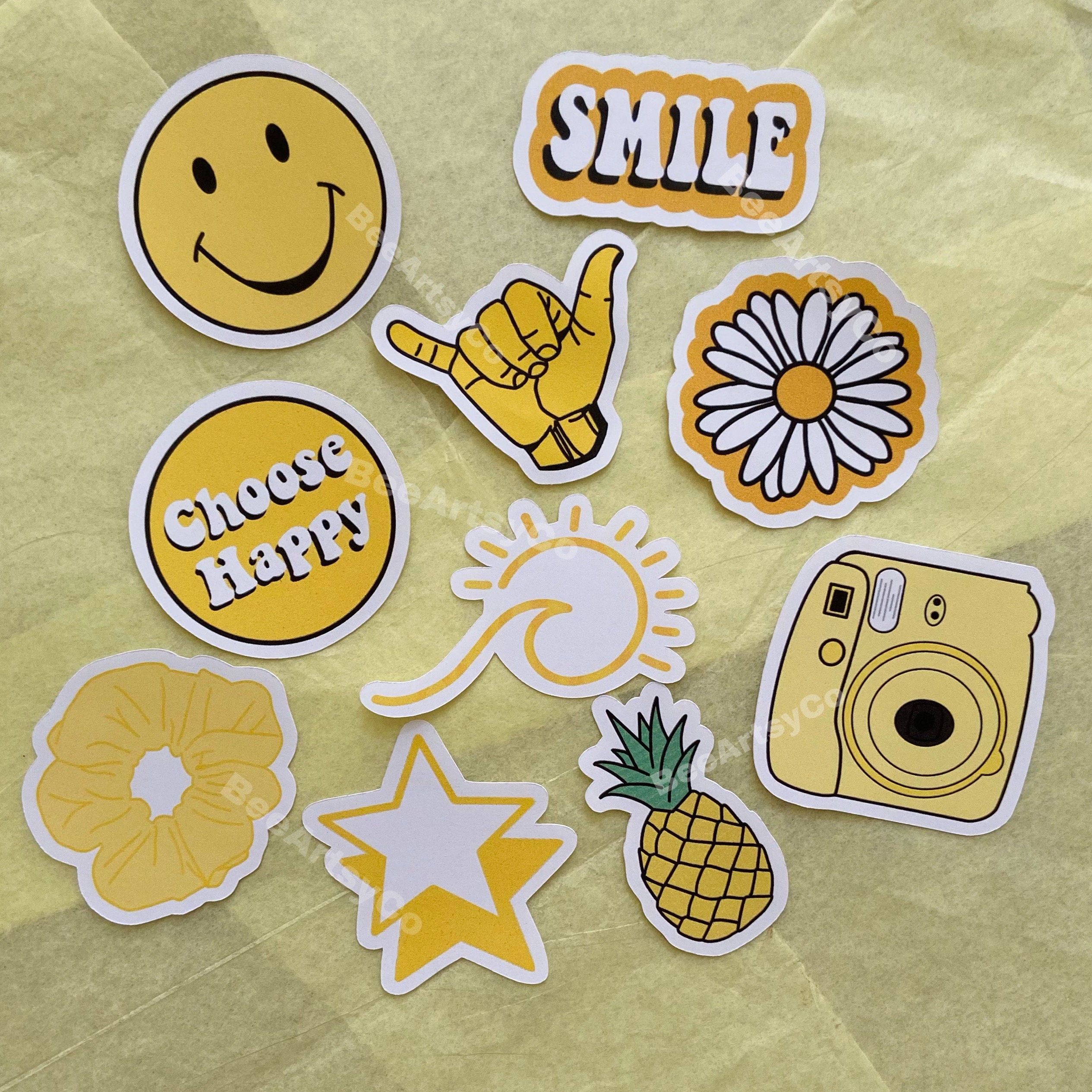 Yellow Stickers| Aesthetic stickers| Waterbottle stickers| Journal  stickers| Bujo stickers| VSCO stickers| Trendy stickers|Gifts for friends