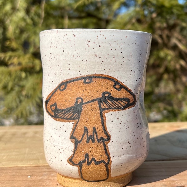 Handmade ceramic mushroom pinch mug / no handle