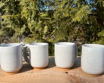 Handmade ceramic speckled solid white set of 4  mugs