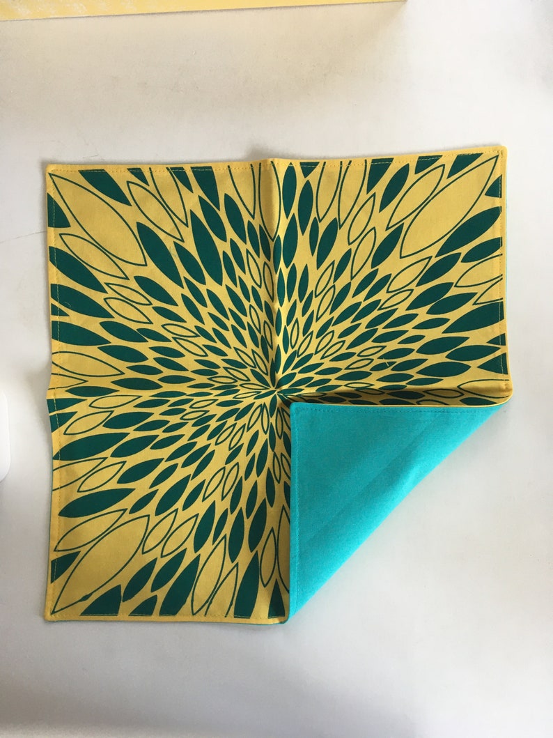 Heirloom 2 Furoshiki reusable fabric giftwrap, Made in Lutruwita Tasmania Green prnt on yellow