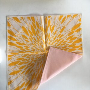 Heirloom 2 Furoshiki reusable fabric giftwrap, Made in Lutruwita Tasmania Yellow prnt lte pink