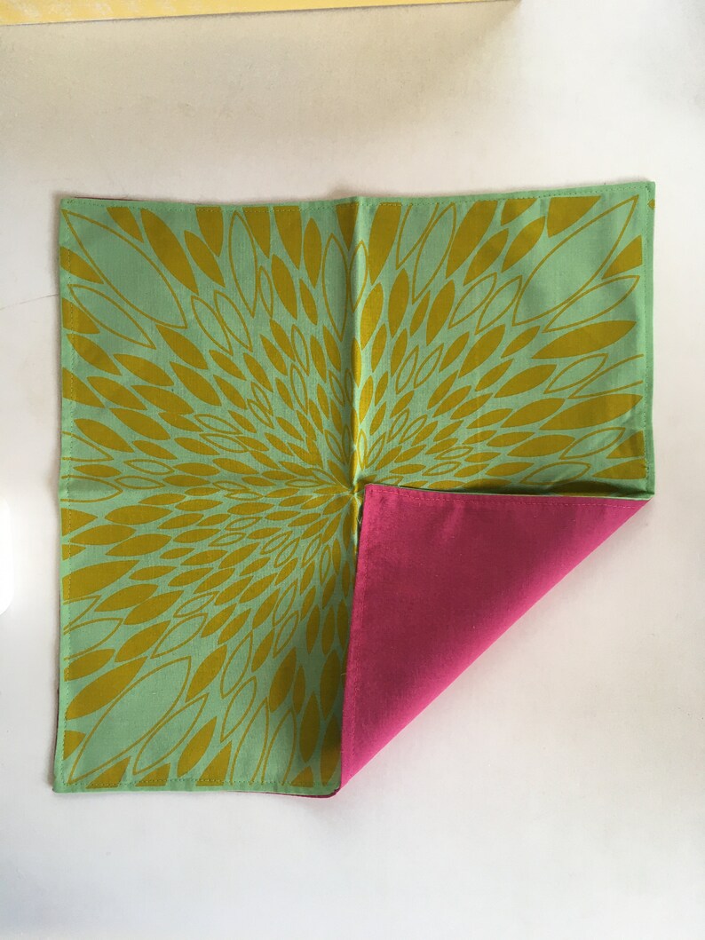 Heirloom 2 Furoshiki reusable fabric giftwrap, Made in Lutruwita Tasmania Yellow prnt on green