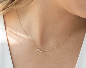 Diamond Cross Necklace • Cross Necklace Women • Gold Cross Necklace • 14k Gold Necklace • Gold Jewelry • Wedding Gift • Gifts for Mom