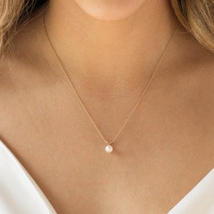 Pearl Necklace Pearl Jewelry 14k Gold Necklace 14k Gold Chain 14k Gold JewelryGold Jewelry Bridal Necklace Mom Gift Sister Gift image 1